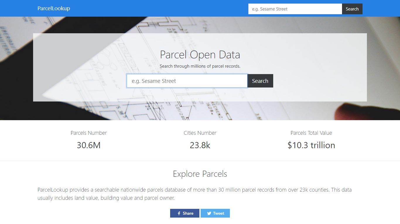 ParcelLookup: parcels database, assessed values, owners
